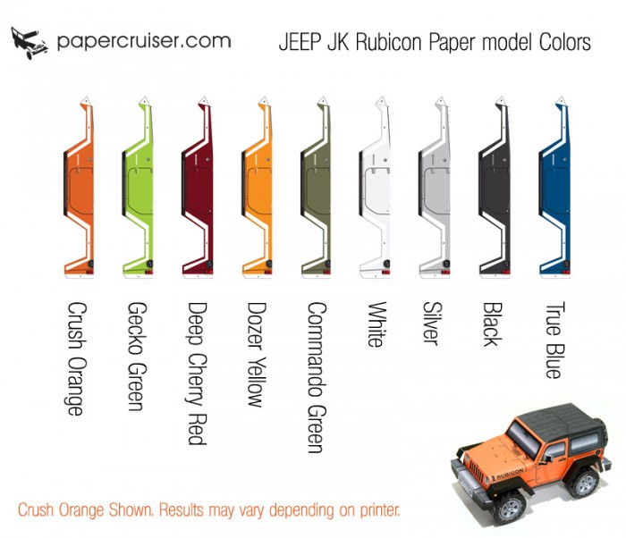 Jeep Wrangler paper model Color-guide