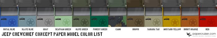 JEep CrewChief Concept truck paper model color list